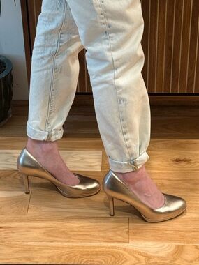 Naturalizer Leather Champagne Gold Pumps Platform Heel Comfort Shoes Size 7.5